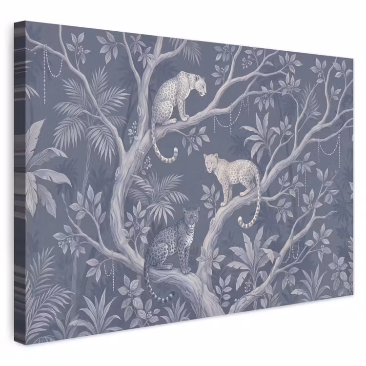 Buiten canvas - Dieren - Jungle - Illustratie - Bomen - Blauw — 1