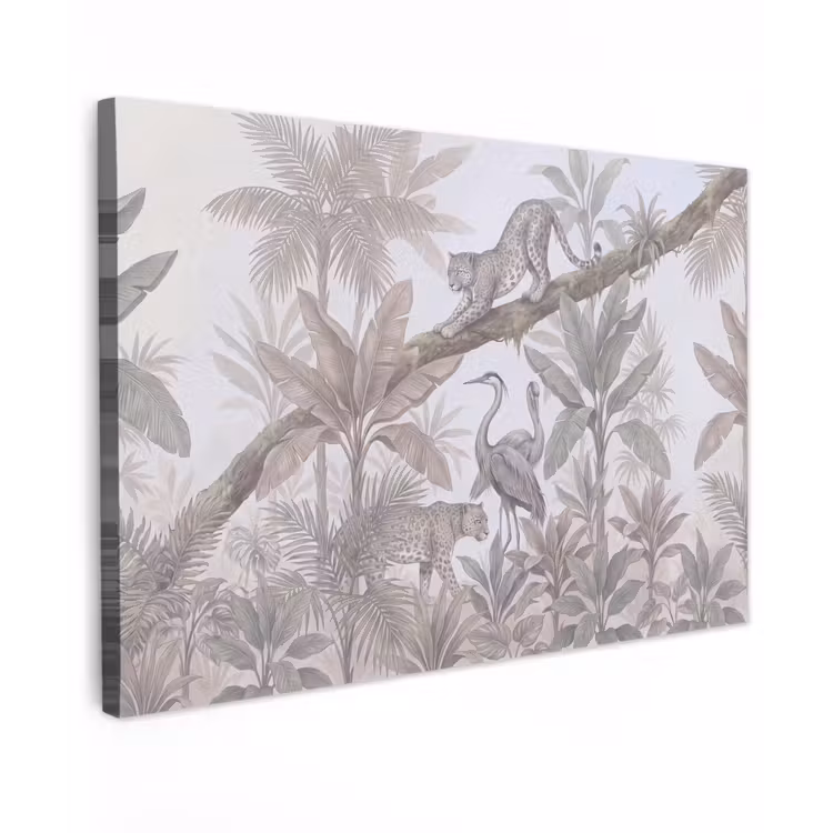 Buiten canvas - Kat - Vogel - Jungle - Illustratie - Dieren — 1