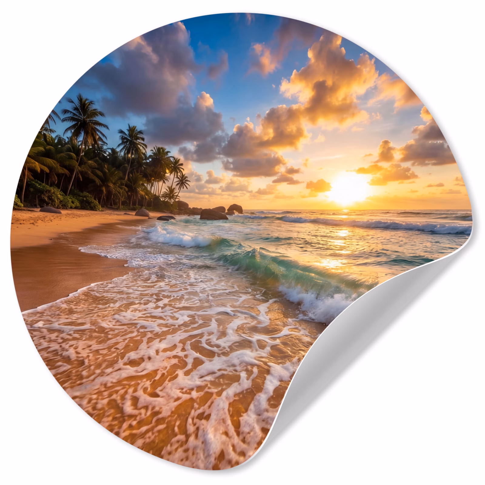 Behangcirkel - Strand - Zonsondergang - Golven - Natuur - Goud — 1
