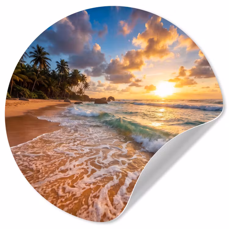 Behangcirkel - Strand - Zonsondergang - Golven - Natuur - Goud — 1