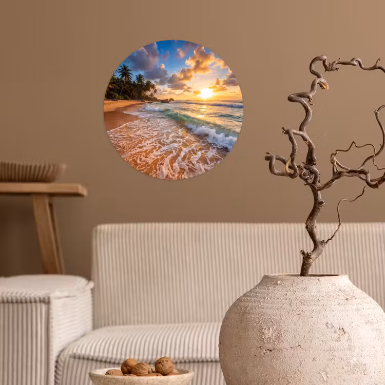 Behangcirkel - Strand - Zonsondergang - Golven - Natuur - Goud — 2