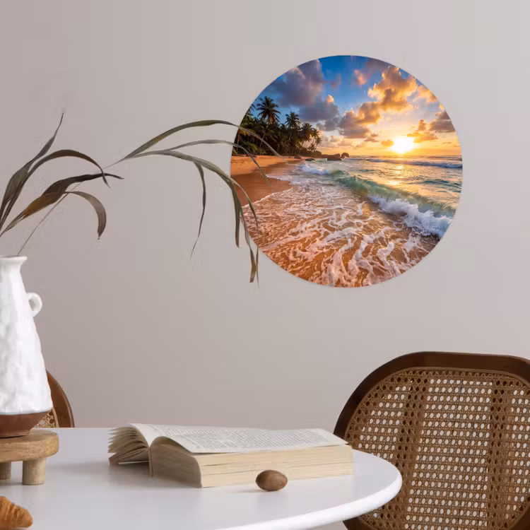 Behangcirkel - Strand - Zonsondergang - Golven - Natuur - Goud — 4
