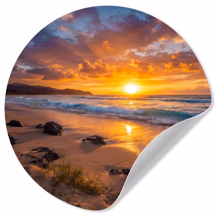 Behangcirkel - Strand - Zonsondergang - Golven - Natuur - Oranje — 1