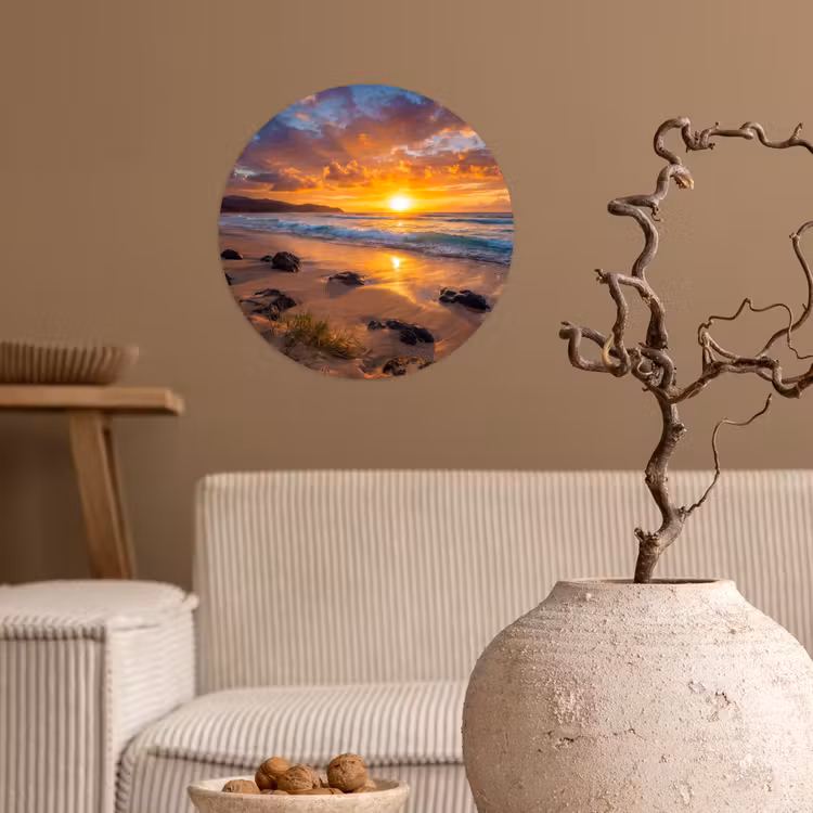 Behangcirkel - Strand - Zonsondergang - Golven - Natuur - Oranje — 2