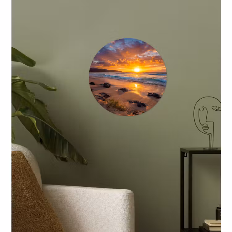 Behangcirkel - Strand - Zonsondergang - Golven - Natuur - Oranje — 3