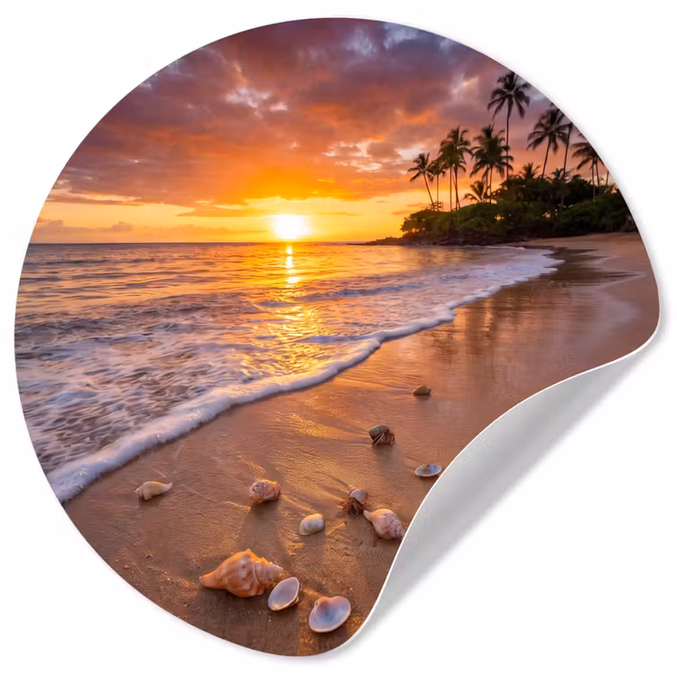Behangcirkel - Strand - Zonsondergang - Palmbomen - Natuur - Oranje — 1