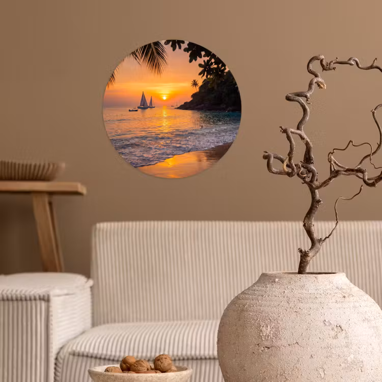 Behangcirkel - Zee - Zonsondergang - Boot - Natuur - Oranje — 2