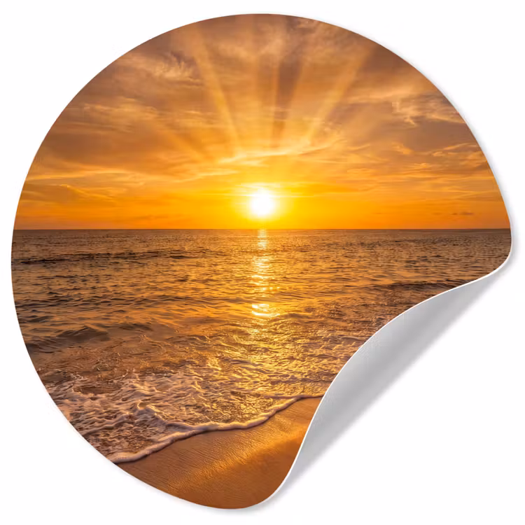 Behangcirkel - Zee - Zonsondergang - Golven - Kust - Oranje — 1