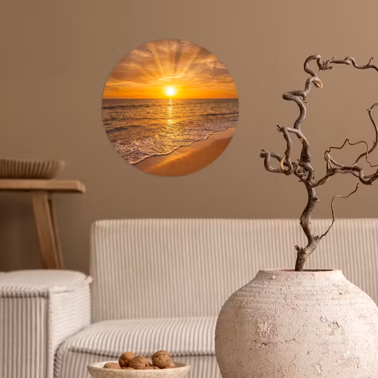 Behangcirkel - Zee - Zonsondergang - Golven - Kust - Oranje — 2