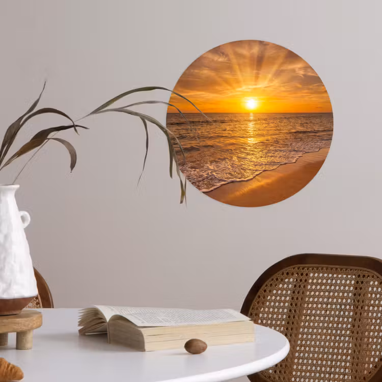 Behangcirkel - Zee - Zonsondergang - Golven - Kust - Oranje — 4