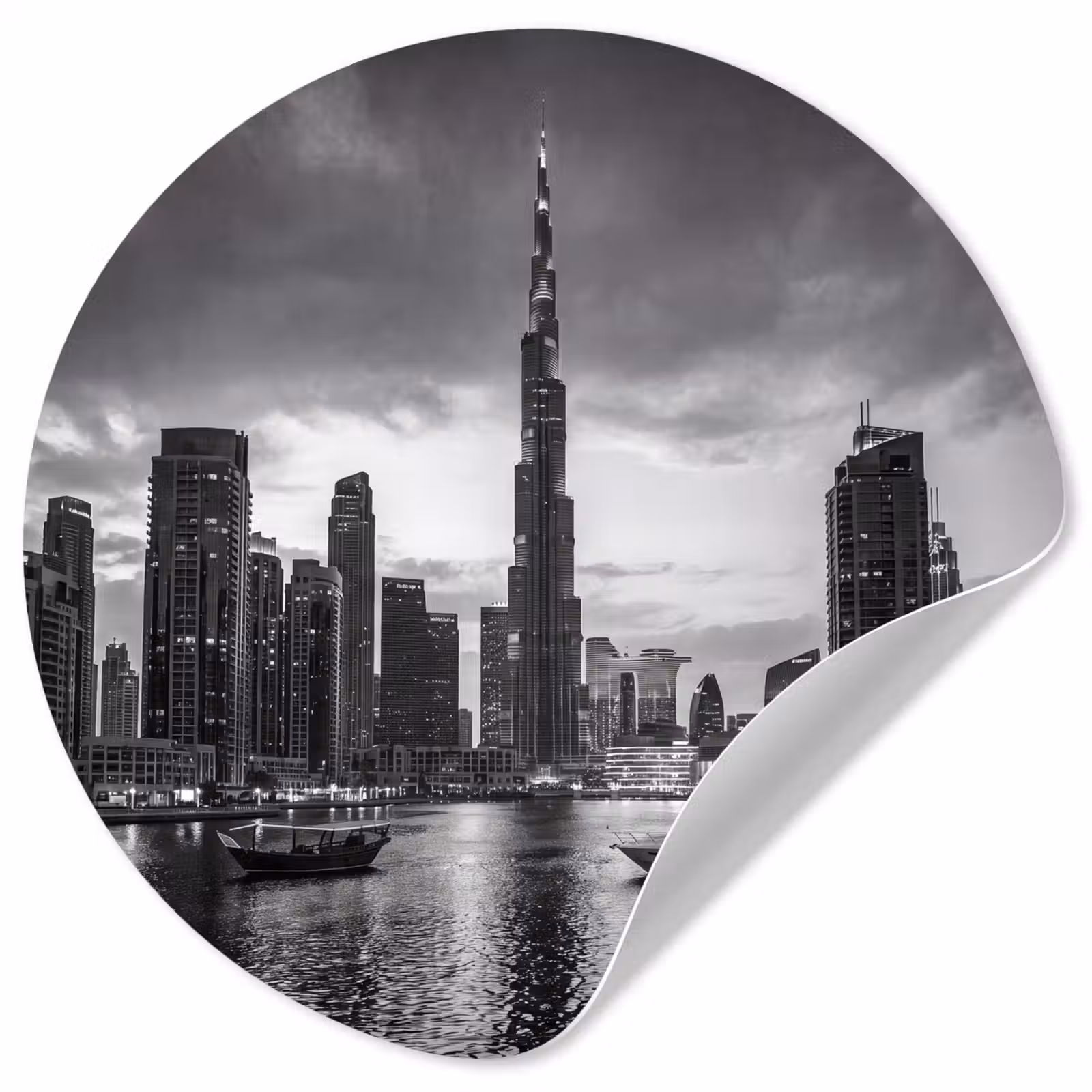 Behangcirkel - Stad - Skyline - Architectuur - Avond - Zwart-wit — 1