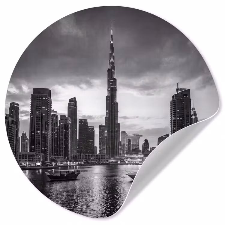 Behangcirkel - Stad - Skyline - Architectuur - Avond - Zwart-wit — 1