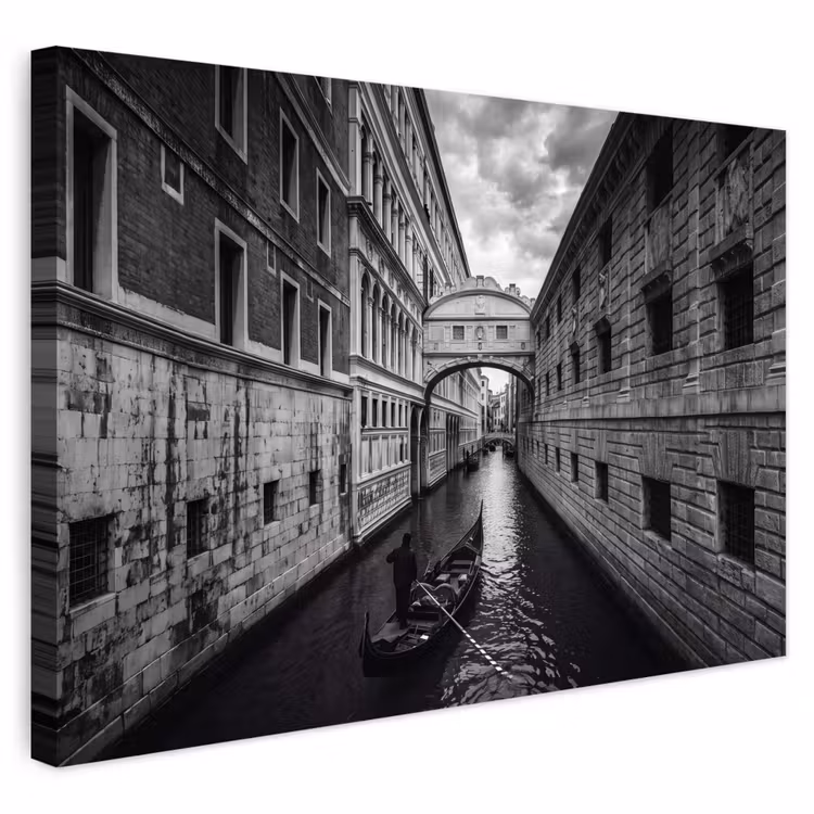 Buiten canvas - Boot - Waterweg - Stad - Zwart-wit - Architectuur — 1