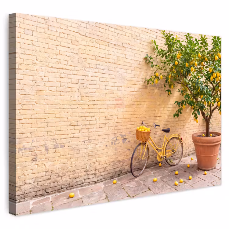 Buiten canvas - Fiets - Mand - Eten - Geel - Zomer — 1