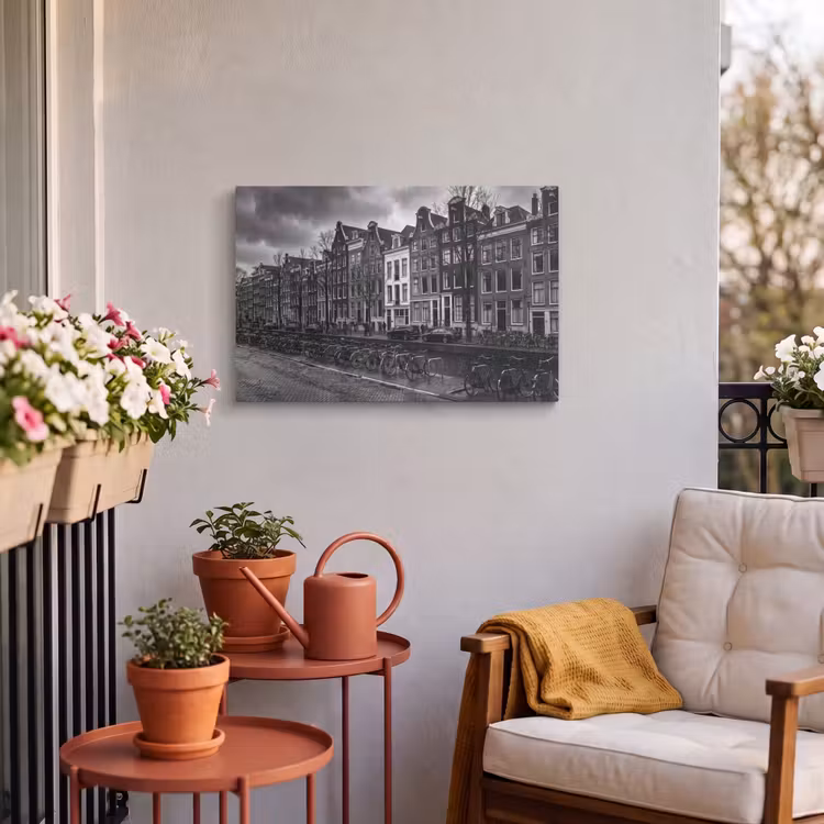 Buiten canvas - Huis - Gracht - Amsterdam - Architectuur - Zwart-wit — 3
