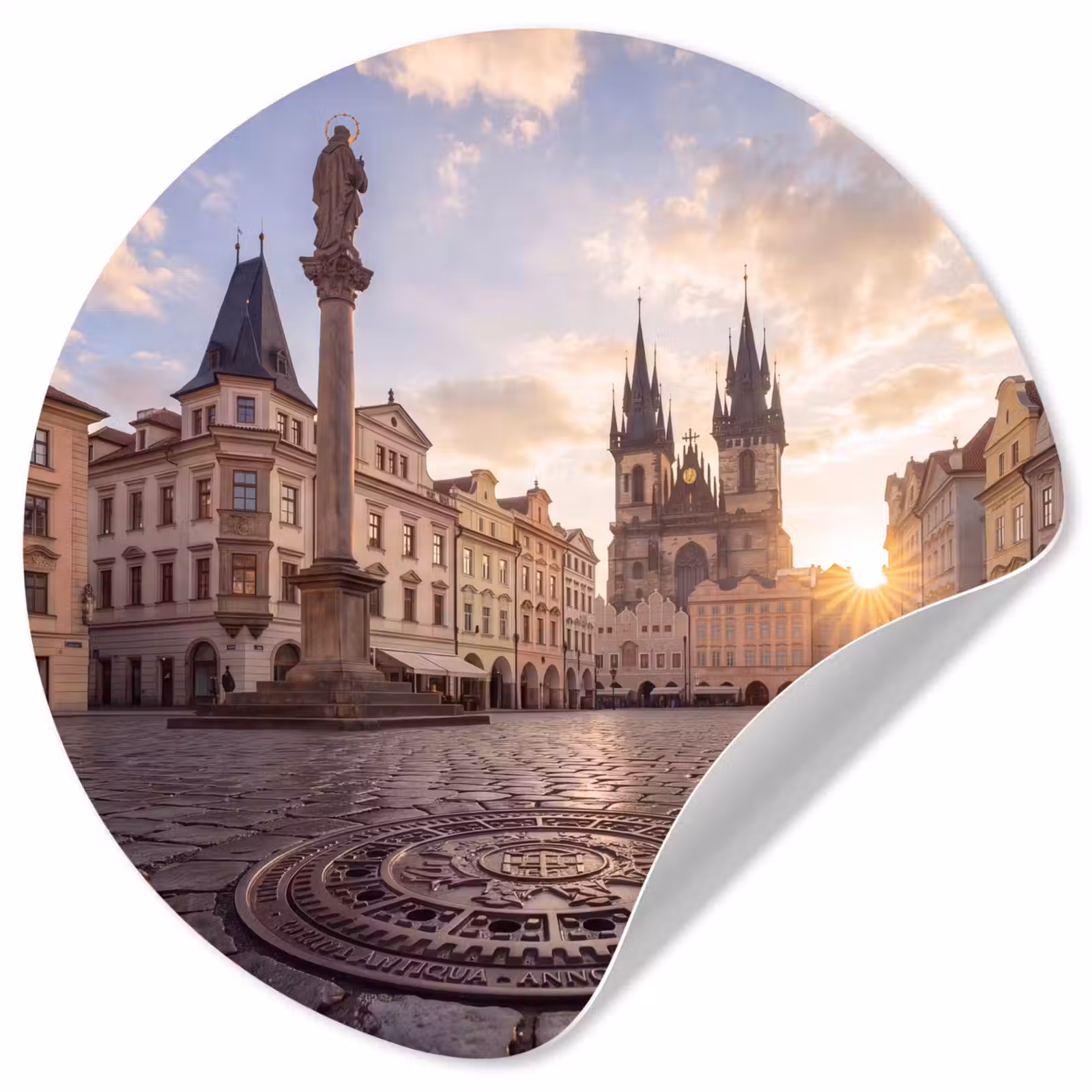 Behangcirkel - Stad - Praag - Ochtend - Architectuur - Goud — 1