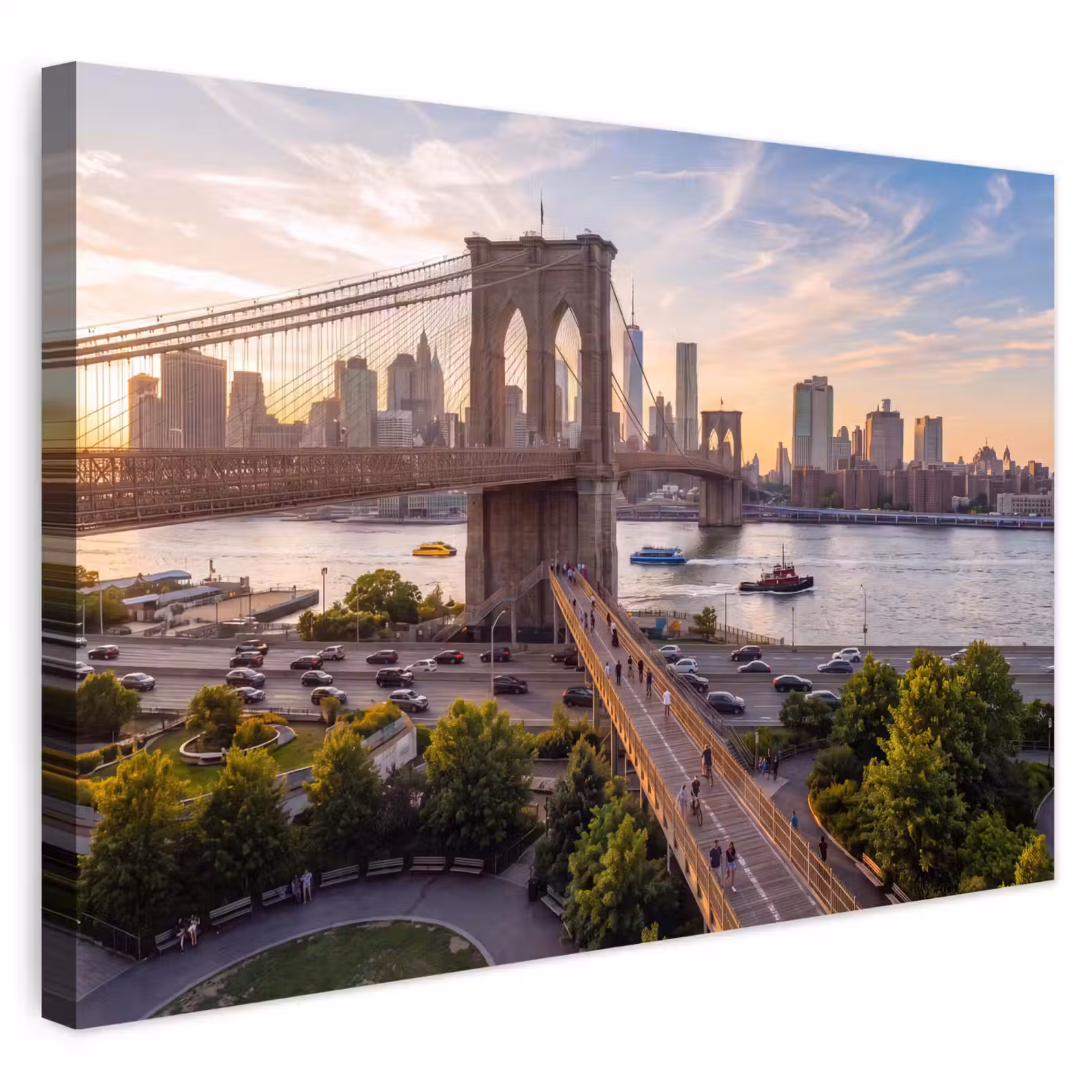 Buiten canvas - Brug - Rivier - Stad - Zonsondergang - Architectuur — 1