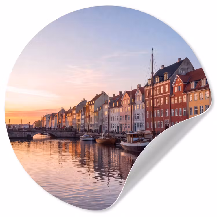Behangcirkel - Stad - Gracht - Zonsondergang - Klassiek - Kleurrijk — 1