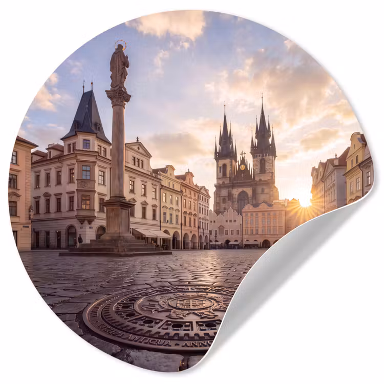Behangcirkel - Stad - Praag - Ochtend - Architectuur - Goud — 1