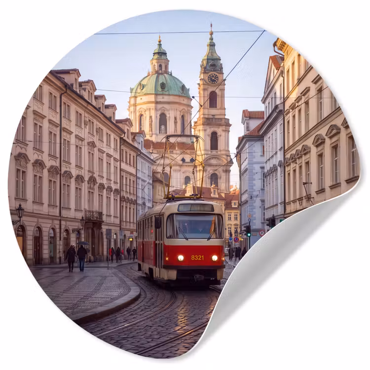 Behangcirkel - Tram - Straat - Stadsgezicht - Klassiek - Rood — 1