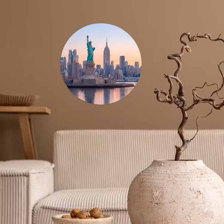 Behangcirkel - Vrijheidsbeeld - New York - Zonsopgang - Stad - Architectuur — 2