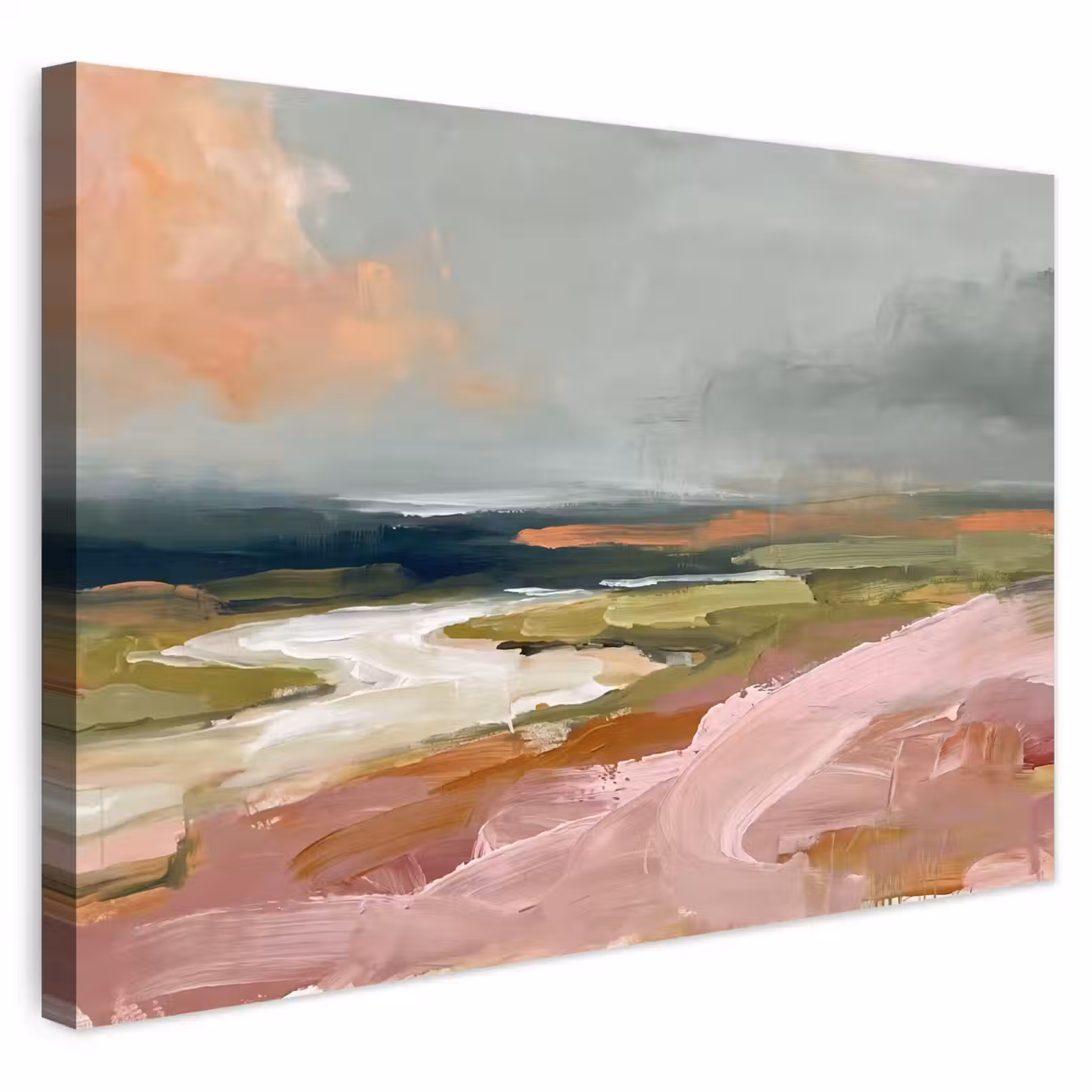 Buiten canvas - Landschap - Rivier - Abstract - Roze - Groen — 1