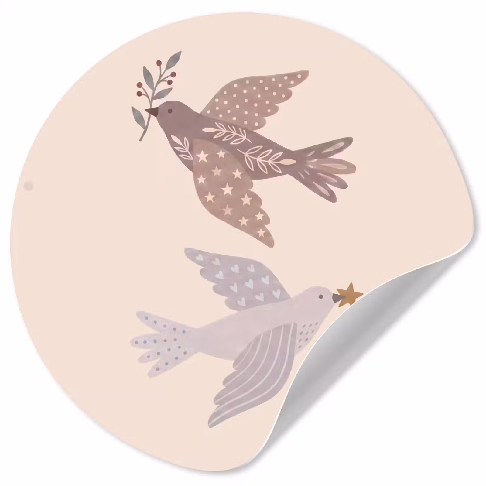 Behangcirkel - Vogel - Bessen - Natuur - Modern - Beige — 1