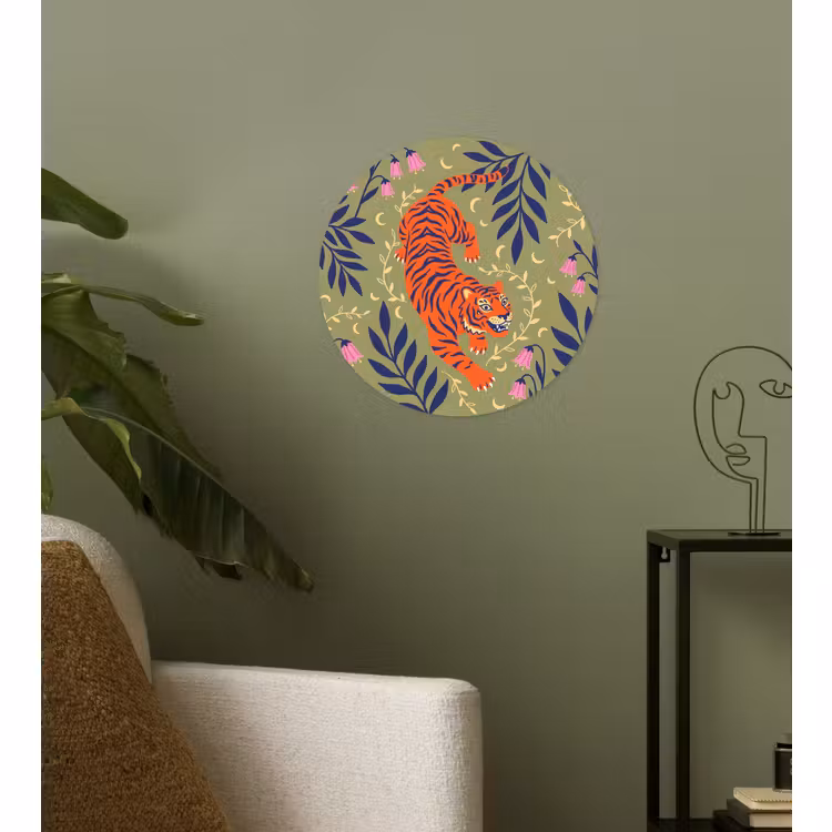 Behangcirkel - Tijger - Bladeren - Dieren - Illustratie - Oranje — 3