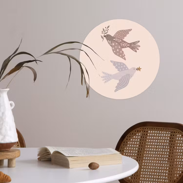 Behangcirkel - Vogel - Bessen - Natuur - Modern - Beige — 4
