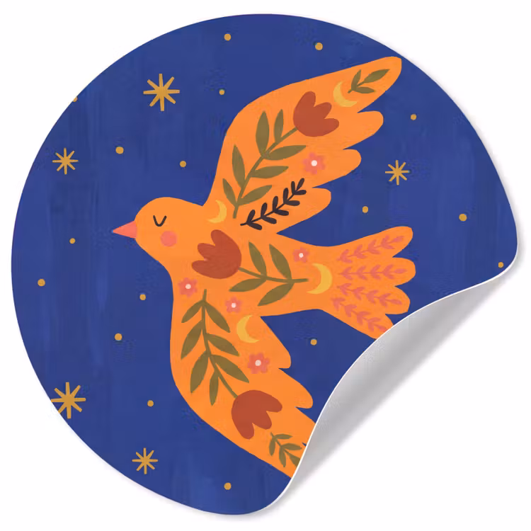 Behangcirkel - Vogel - Bloemen - Decoratief - Oranje - Blauw — 1