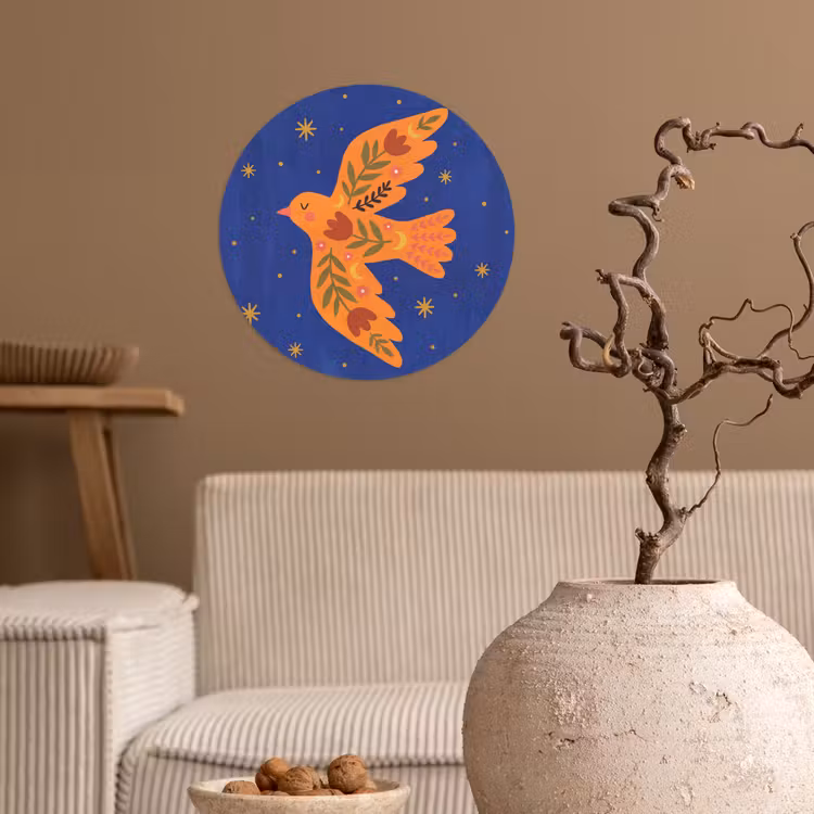 Behangcirkel - Vogel - Bloemen - Decoratief - Oranje - Blauw — 2