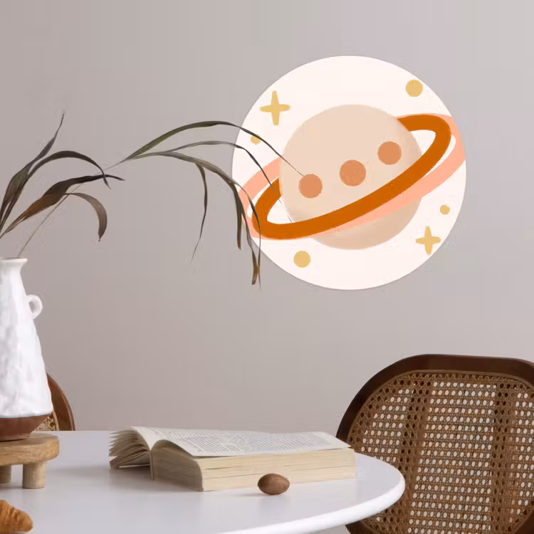 Behangcirkel - Planeet - Ringen - Ruimte - Illustratie - Beige — 4