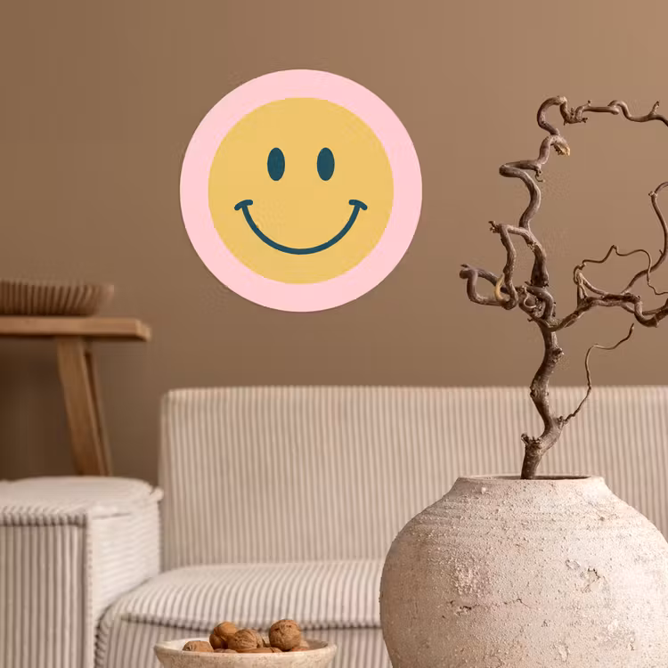 Behangcirkel - Smiley - Geel - Roze - Symbool - Minimalistisch — 2