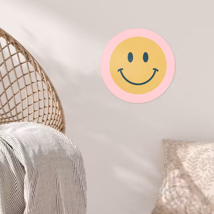 Behangcirkel - Smiley - Geel - Roze - Symbool - Minimalistisch — 5