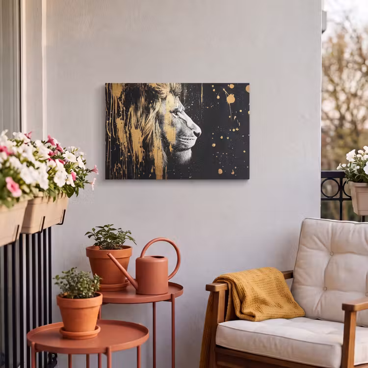 Buiten canvas - Portret - Leeuw - Abstract - Goud — 4