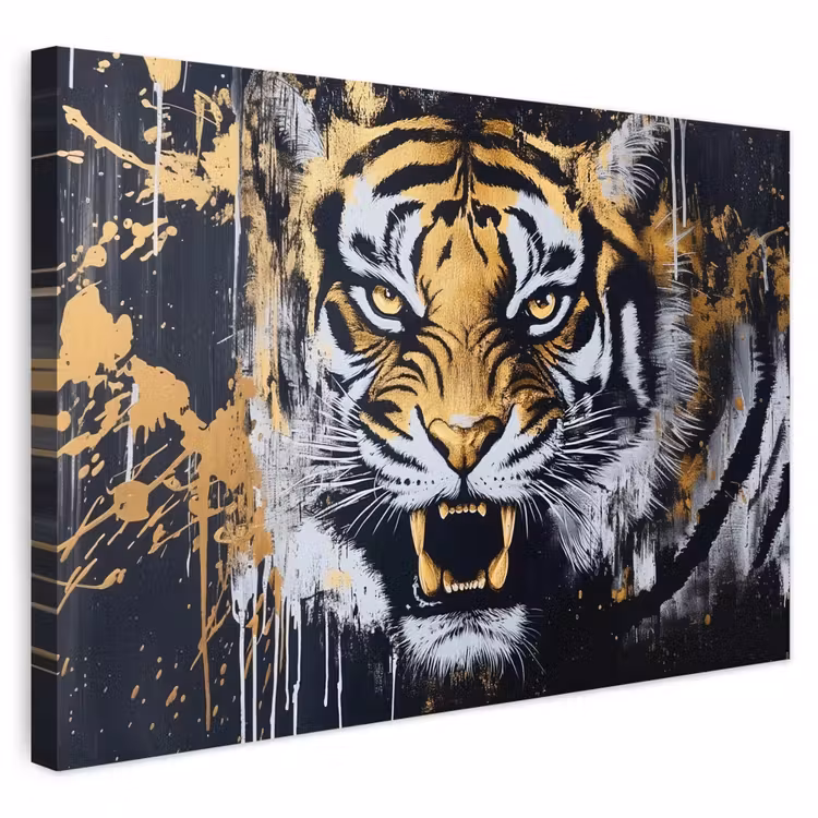 Buiten canvas - Tijger - Verfspatten - Goud — 1