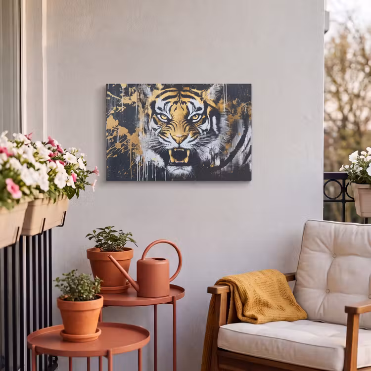 Buiten canvas - Tijger - Verfspatten - Goud — 4