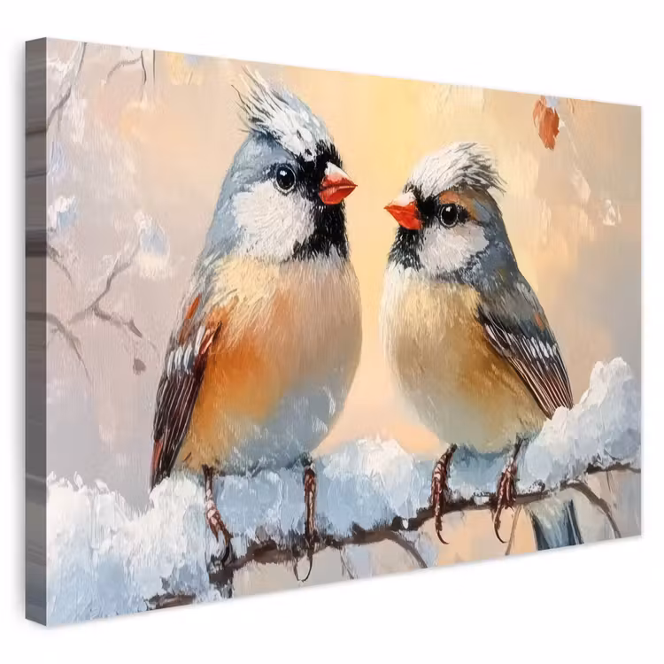 Buiten canvas - Vogels - Tak - Winter - Sneeuw — 1