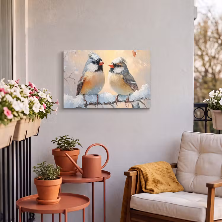 Buiten canvas - Vogels - Tak - Winter - Sneeuw — 4