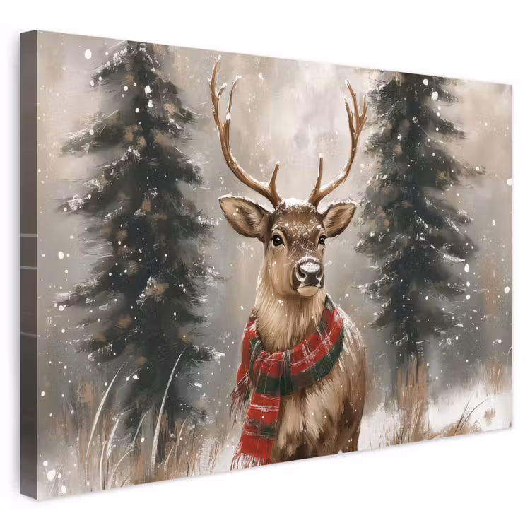 Buiten canvas - Winter - Bos - Rendier - Donker — 1
