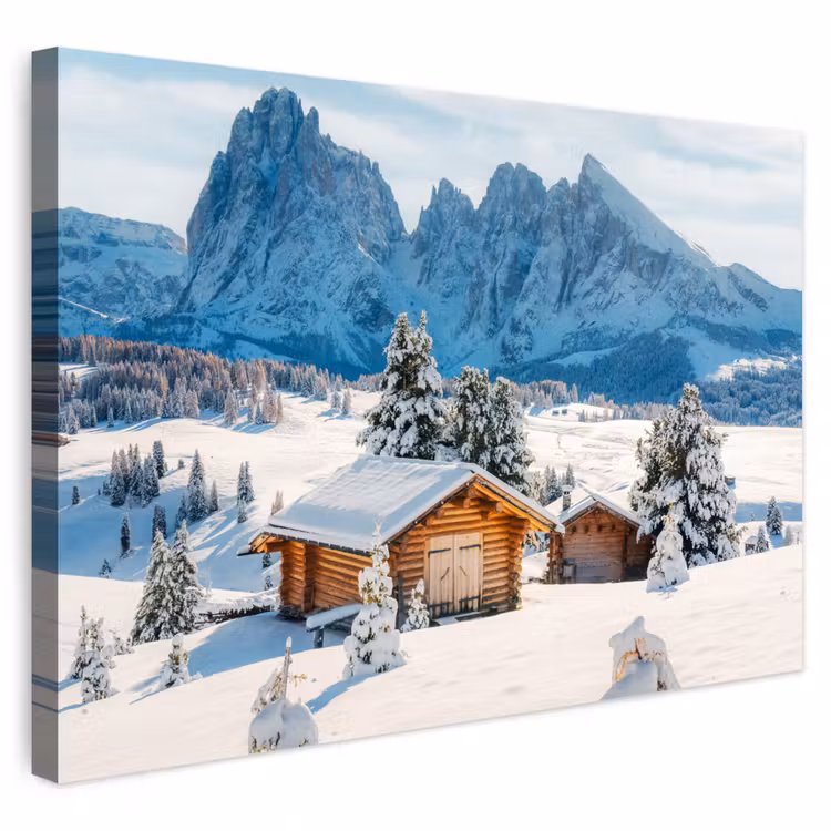 Buiten canvas - Winter - Huisje - Bergen - Uitzicht - Sneeuw — 1