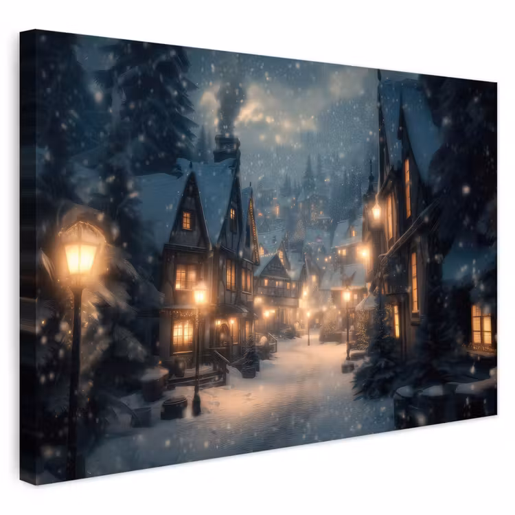 Buiten canvas - Winterdorp - Sneeuw - Donker — 1