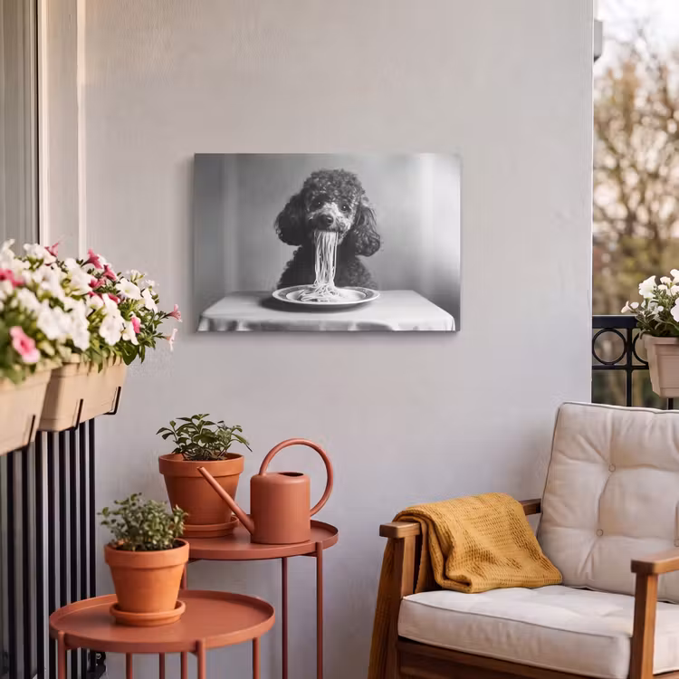 Buiten canvas - Poedel - Hond - Zwart - Wit - Schattig - Pasta — 3