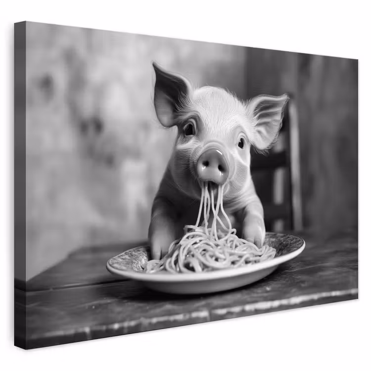 Buiten canvas - Varken - Schattig - Spaghetti - Zwart wit - Dier — 1