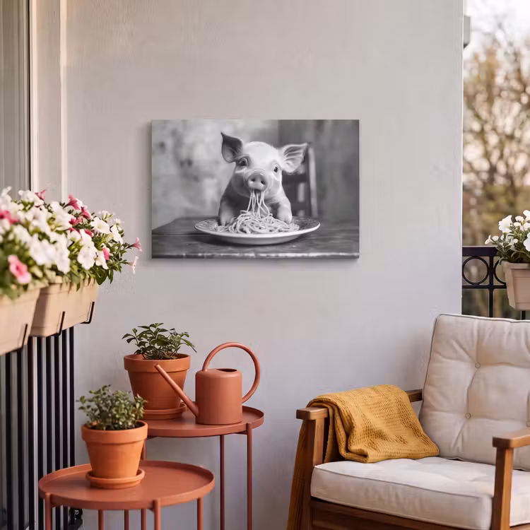 Buiten canvas - Varken - Schattig - Spaghetti - Zwart wit - Dier — 4