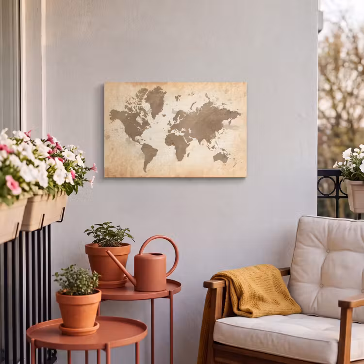 Buiten canvas - Wereldkaart - Beige - Bruin — 4