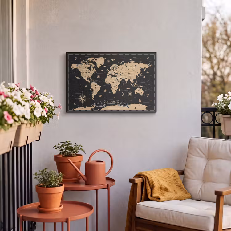Buiten canvas - Wereldkaart - Beige - Zwart — 4