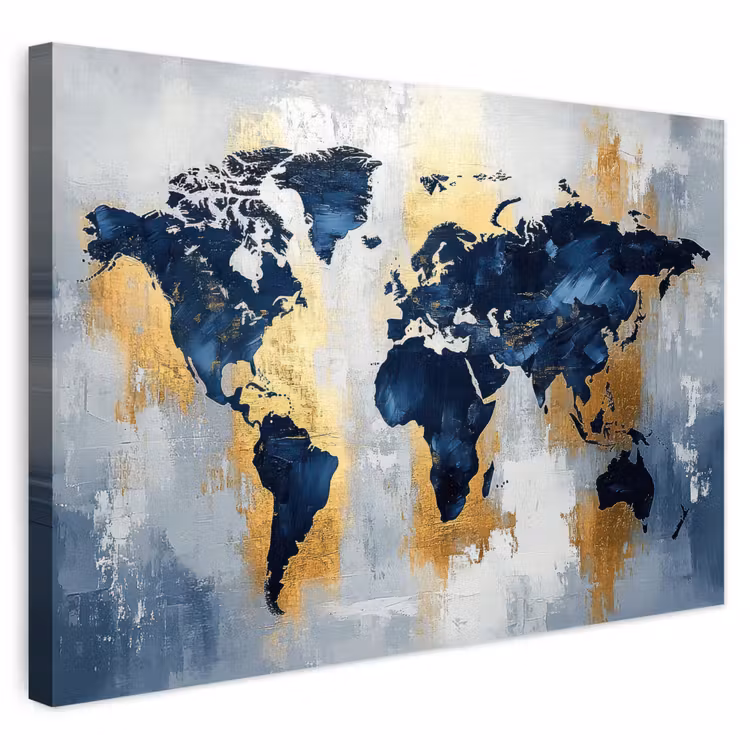Buiten canvas - Wereldkaart - Blauw - Abstract — 1