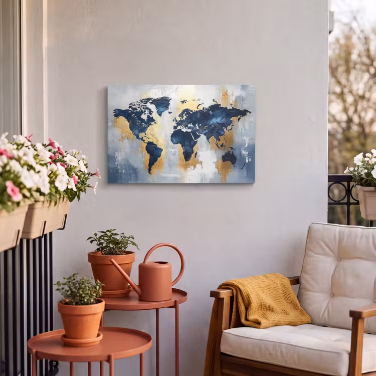 Buiten canvas - Wereldkaart - Blauw - Abstract — 4