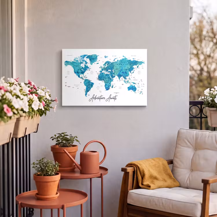 Buiten canvas - Wereldkaart - Blauw - Kleurrijk — 3